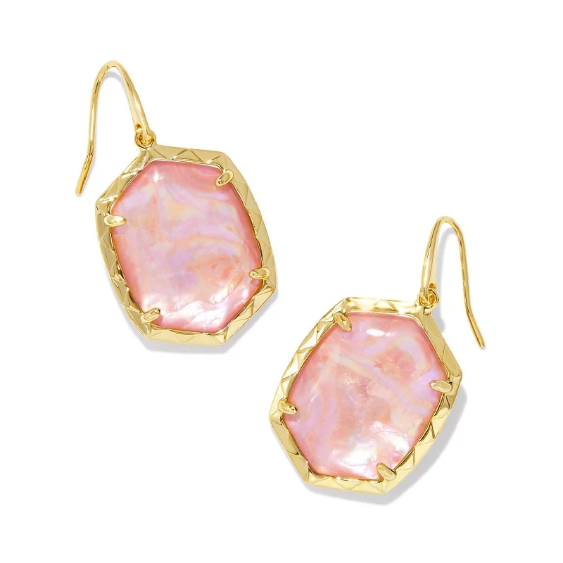 Soft cord earrings-Kendra Scott | Daphne Gold Drop Earrings in Light Pink Iridescent Abalone