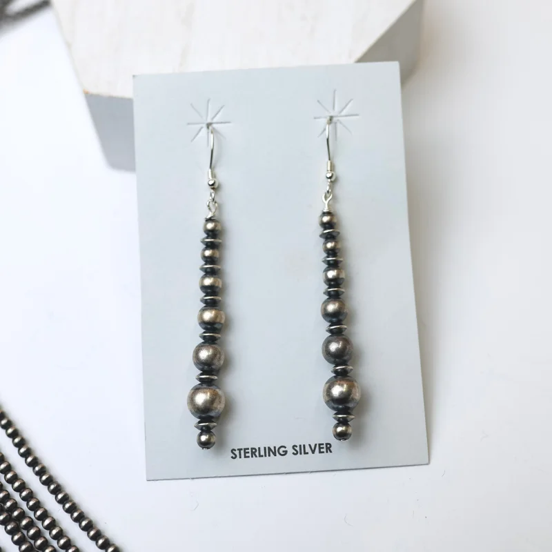 Linen cord earrings-Mason Lee | Navajo Handmade Sterling Silver Graduated Navajo Pearl and Saucer Beaded Drop Earrings