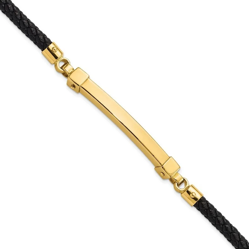 Glossy enamel bangles-Curata 14k Polished Bar Leather Gold Bracelet 8 Inch