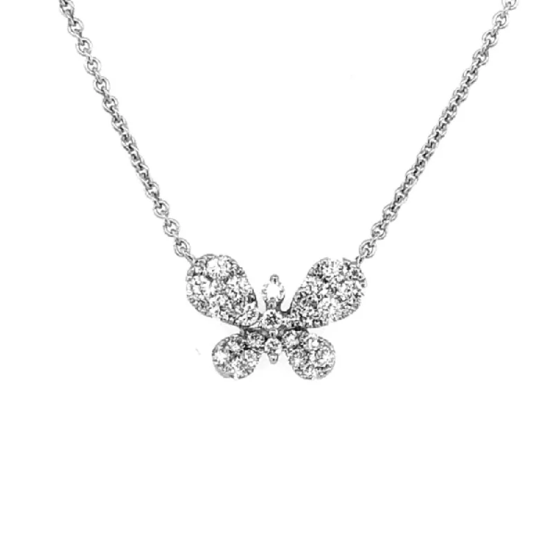 Twine braid necklaces-18k Diamond Butterfly Pendant Necklace