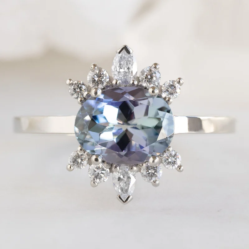 Hexagon cut engagement rings-The Lotus Ring | 1.45ct Oval Tanzanite in 14K White Gold