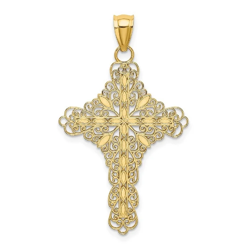 Fine beaded necklaces-Curata 14k Yellow Gold 18" Cut-out Filigree Cross Pendant Necklace - 24x32mm