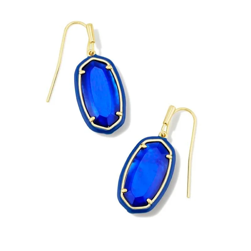 Fine triangle earrings-Kendra Scott | Dani Gold Enamel Frame Drop Earrings in Cobalt Illusion