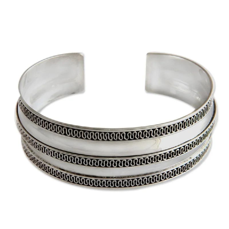 Retro deco bangles-NOVICA Sterling Silver Cuff Bracelet, 'Balinese Ruffles' (Indonesia)