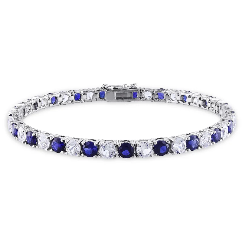 Linen cord bangles-Miadora Sterling Silver Created Blue and White Sapphire Patterned Birthstone Tennis Bracelet - 7.25 in x 4.3 mm x 2.7 mm