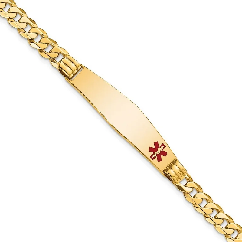 Thick cuff bangles-Curata 14k Yellow Gold 10.2mm Engravable Medical Red Enamel Curb Link ID Bracelet