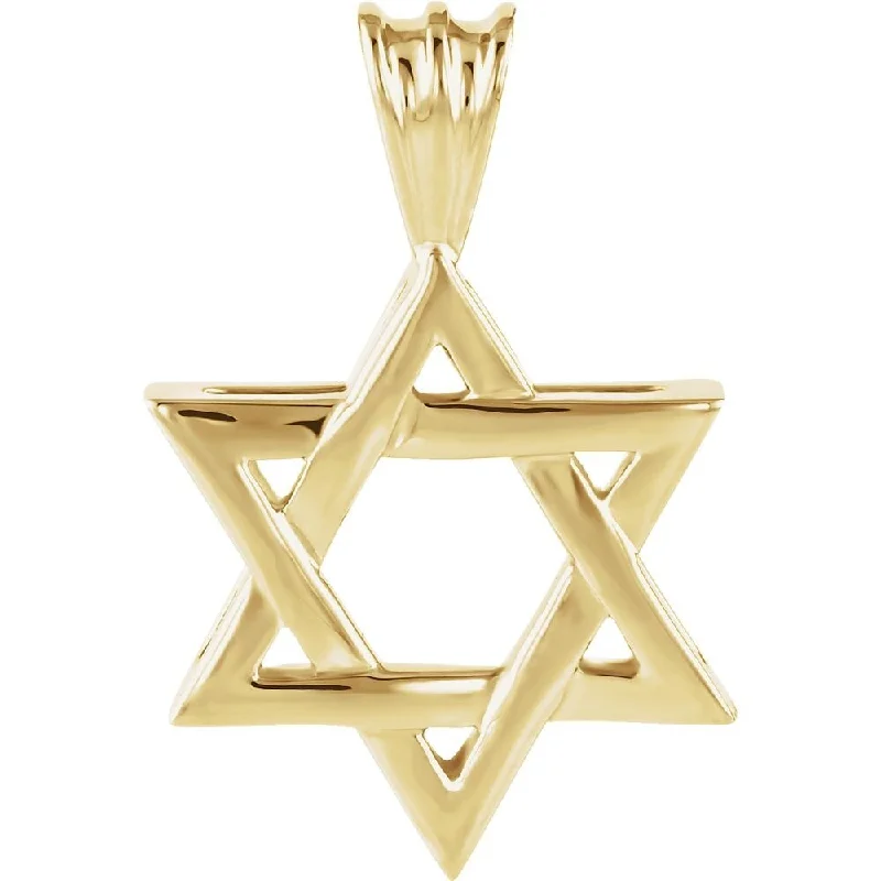 Thick link necklaces-Curata 14k Yellow Gold Star Of David Pendant Necklace, 16" (17x15.25mm)