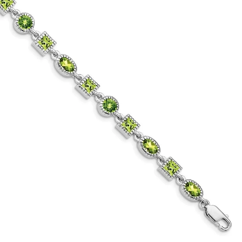 Open frame bangles-Curata 925 Sterling Silver Textured Polished Peridot Bracelet 7 Inch Lobster Claw