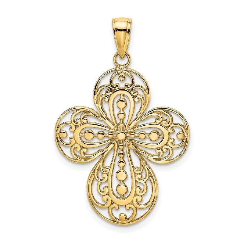 Bead weave necklaces-Curata 14k Yellow Gold Filigree Cutout Rounded Cross Pendant Necklace 22mm x 26mm