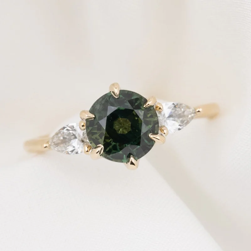 Sea inlay engagement rings-Claire Ring 1.71ct Parti Green Yellow Australian Sapphire, 14k Yellow Gold (One of a kind)