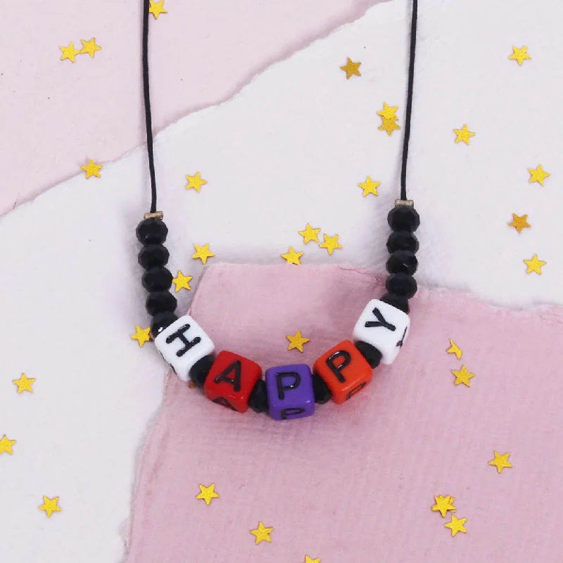 Retro deco necklaces-HAPPY LETTERED CHAIN PENDANT NECKLACE