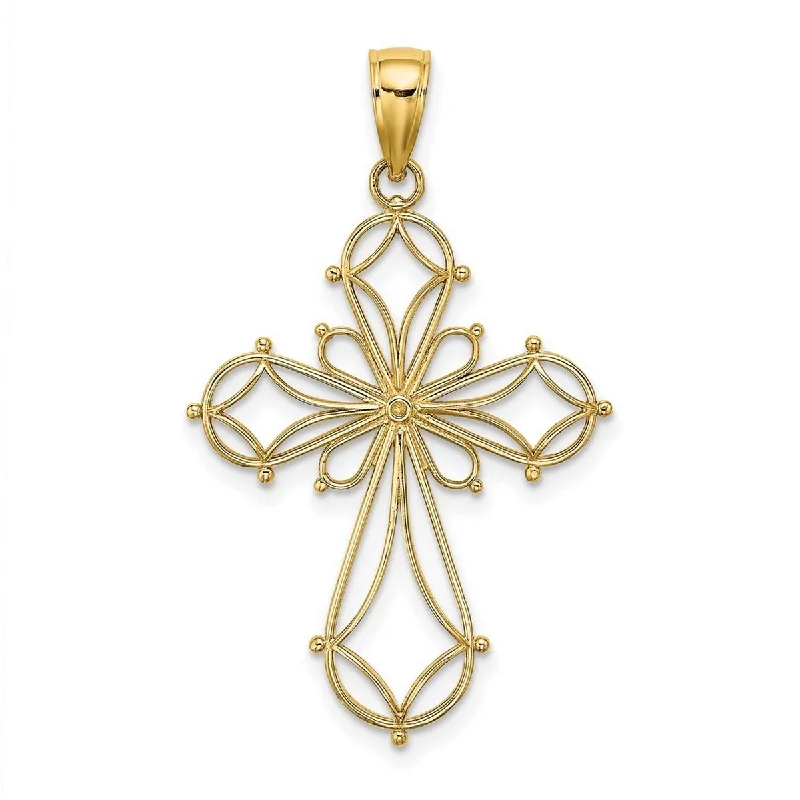 Cedar wood necklaces-Curata 14k Yellow Gold 18" Fancy Cut out Curved Cross Necklace - 22mmx29mm