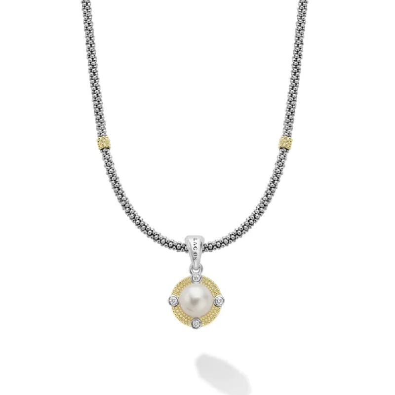 Full crescent necklaces-Lagos Luna Pearl Diamond Caviar Necklace