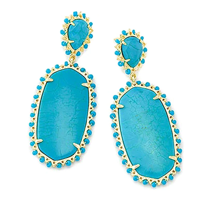 Rose motif earrings-Kendra Scott | Parsons Gold Statement Earrings in Variegated Turquoise Magnesite