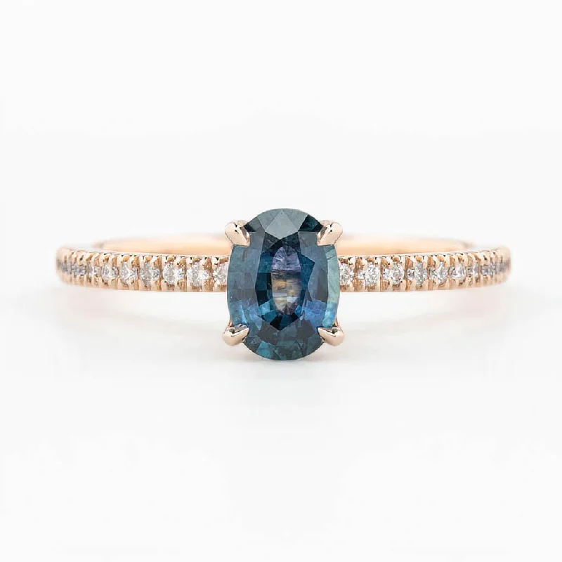 Heart gem engagement rings-Maria Ring 0.9ct Blue Green Montana Sapphire, 14K Rose Gold (One of a kind)