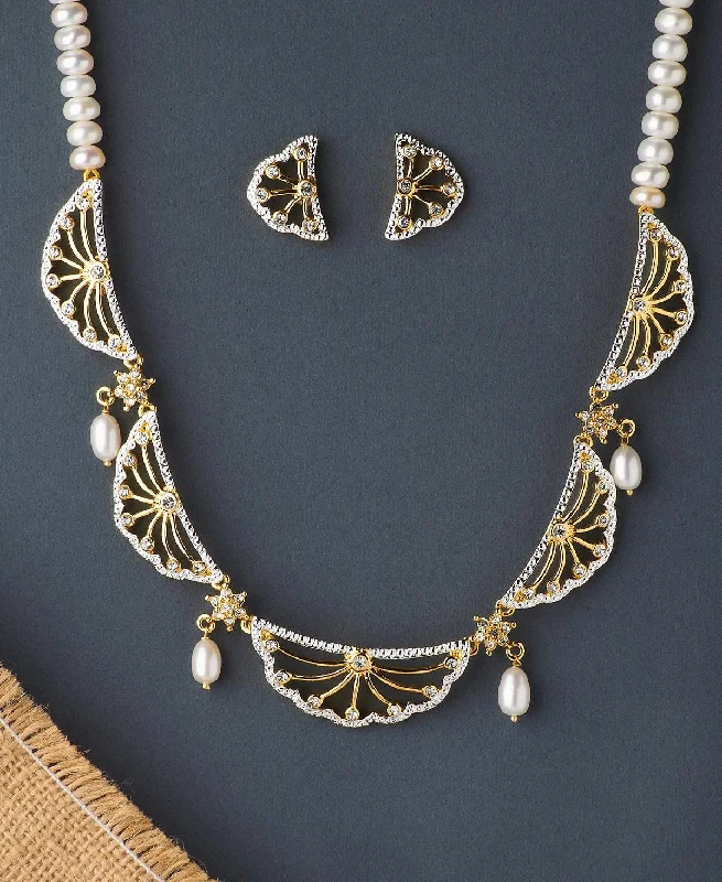 Braided cord necklaces-Gorgeous Stone Studded Pearl Necklace Set