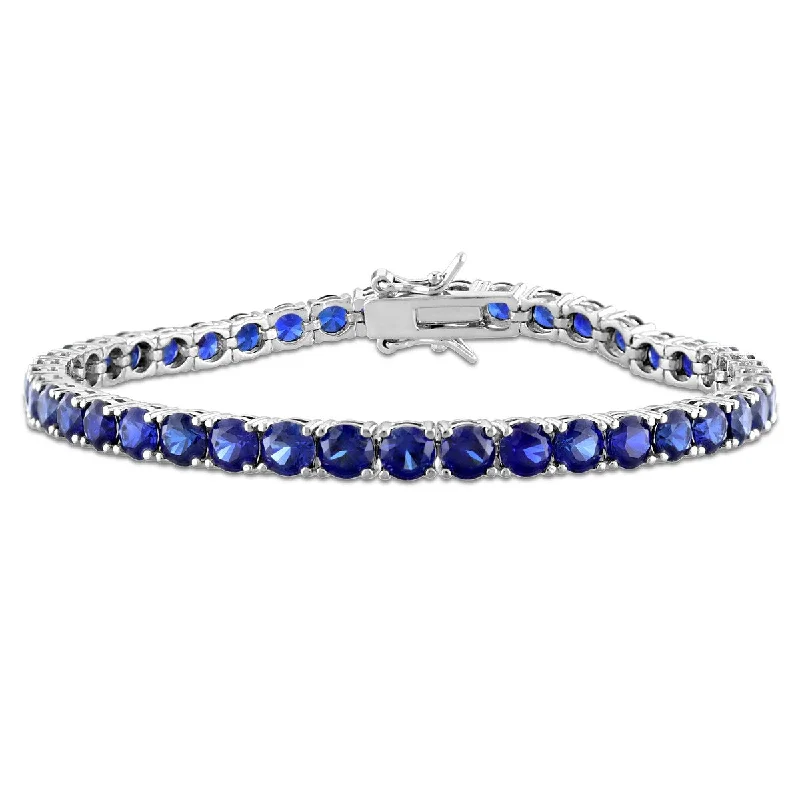 Tiny dot bangles-Miadora 14-1/2ct TGW Created Blue Sapphire Classic Tennis Bracelet Sterling Silver