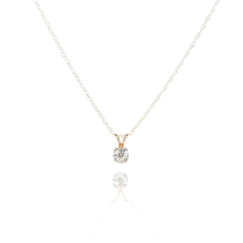 Tight clasp necklaces-Estate 14k Two Tone Old European 18in Solitaire Diamond Pendant Necklace