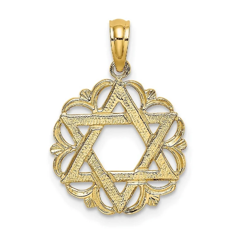 Fox charm necklaces-Curata 14k Yellow Gold Textured Jewish Star of David In Circle Necklace 20.5mm