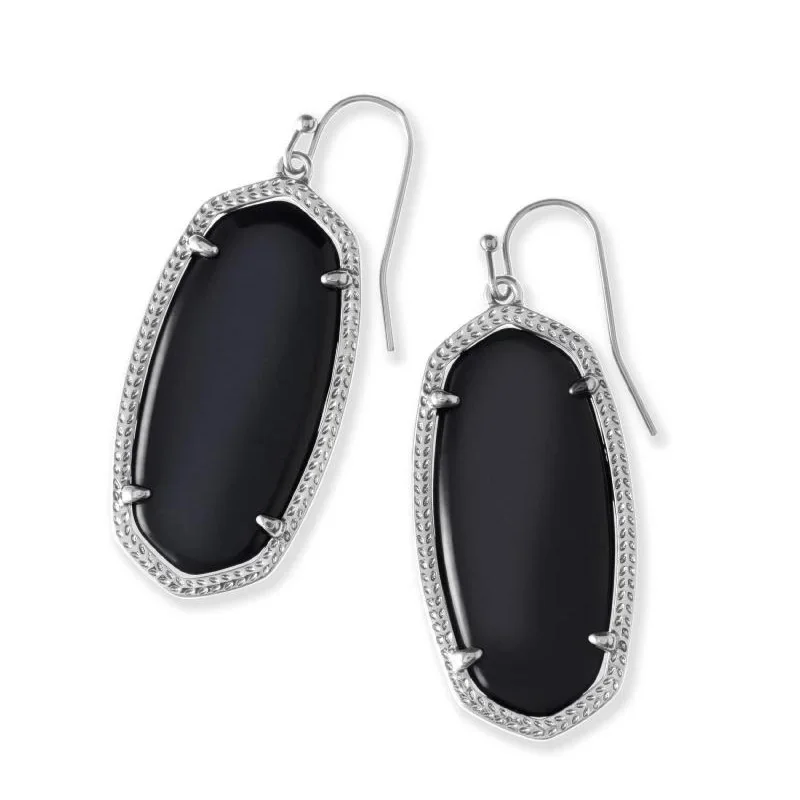 Trekker feather earrings-Kendra Scott | Elle Silver Drop Earrings in Black Opaque Glass