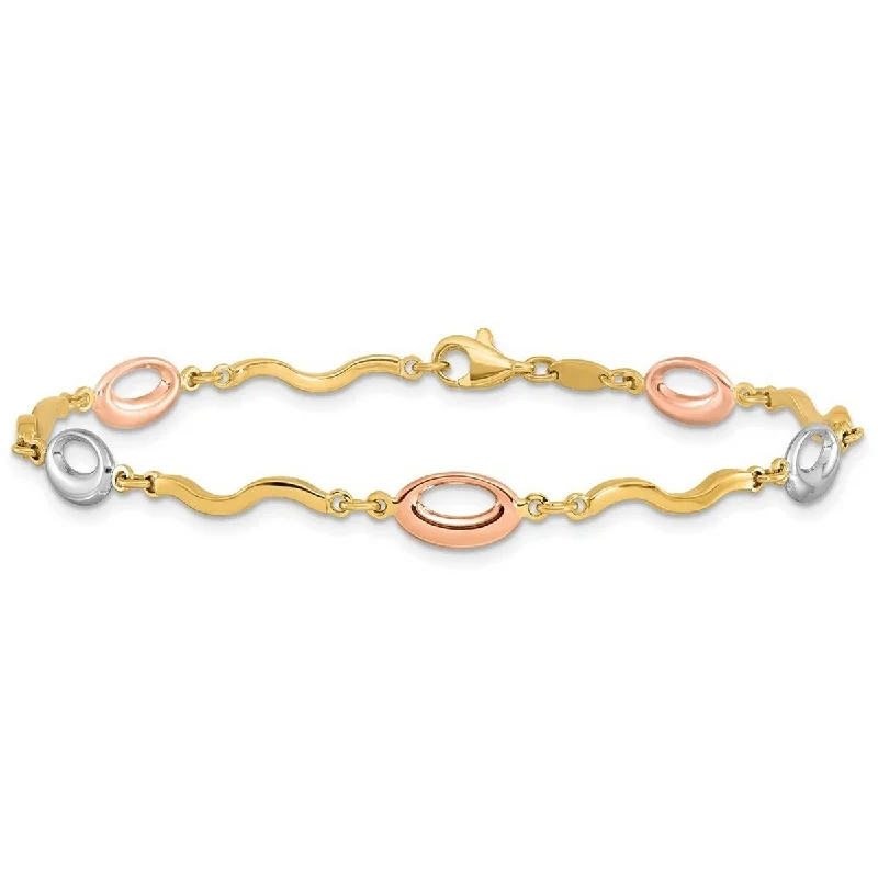 Faith charm bangles-Curata 14k Tri color Gold Polished Fancy Link Bracelet 7.5 Inch