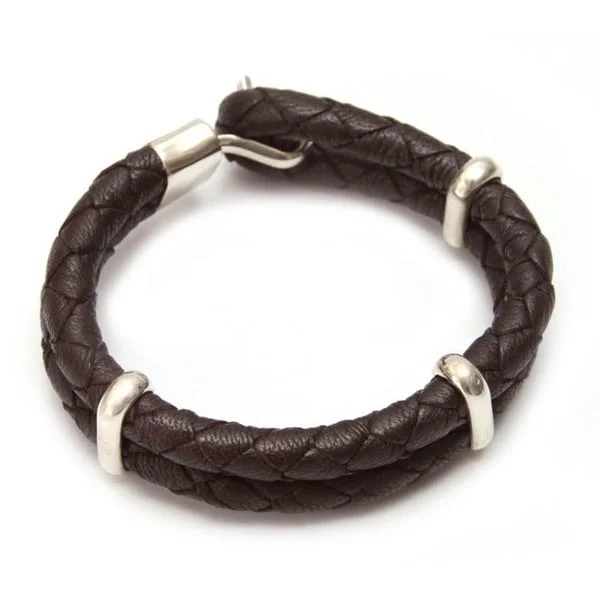 Glossy link bangles-Handmade Leather Men's 'Furrows' Bracelet (Peru)