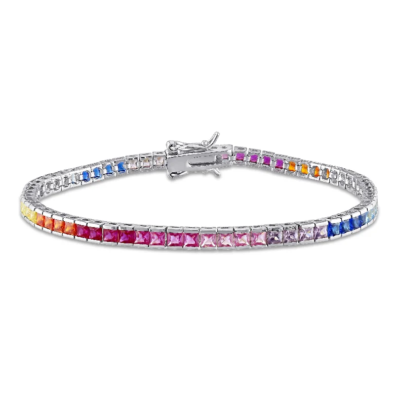 Tide theme bangles-Miadora Sterling Silver 8ct TGW Multi-color Cubic Zirconia Tennis Bracelet