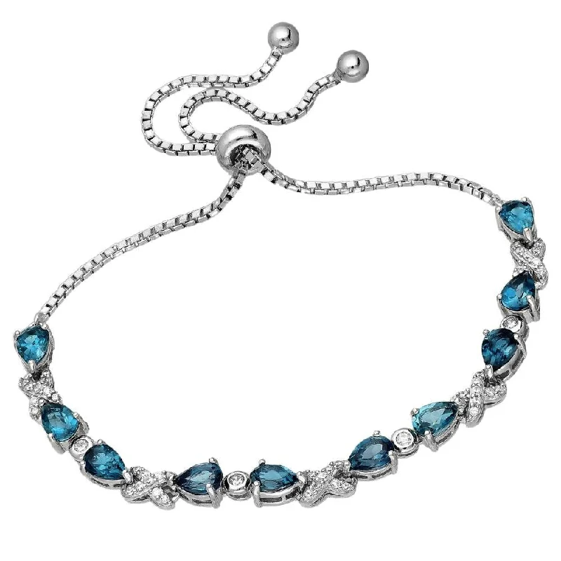 Fused metal bangles-Sterling Silver London Blue Topaz & Clear CZ Teardrop Adjustable Bracelet