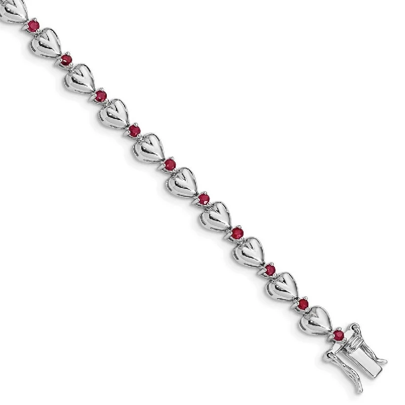 Topaz bead bangles-Curata 925 Sterling Silver Polished Fold over and Ruby Love Heart Bracelet