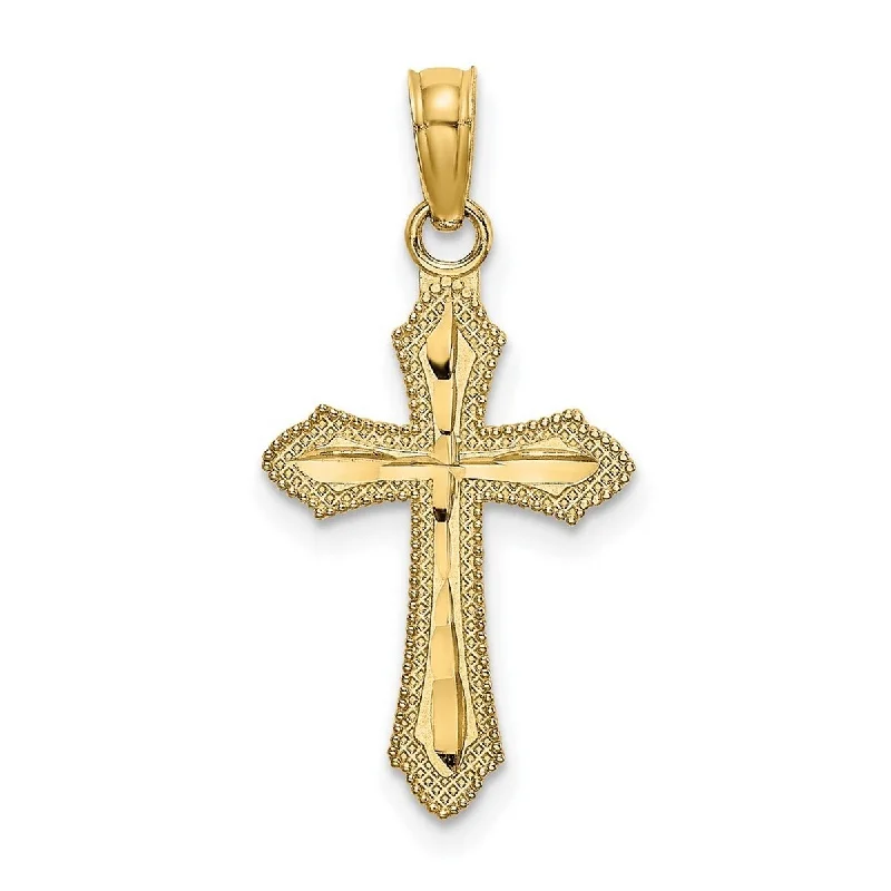 Woven knot necklaces-Curata 14k Yellow Gold Beaded Edge Polished Faith Cross Necklace 12mm x 17.5mm