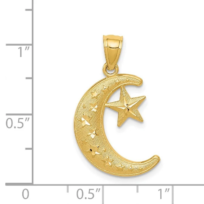 Raised bar necklaces-Curata 14k Yellow Gold 18" 28x15mm Textured Moon And Stars Necklace