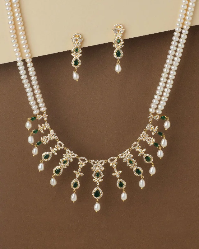 Vivid stone necklaces-Pretty Stone And Pearl Necklace Set