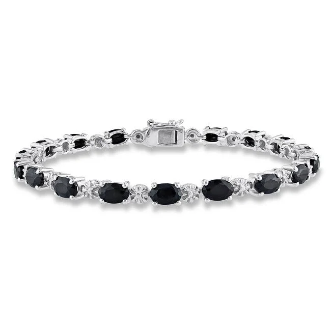 Linen cord bangles-11 1/6ct TGW Black Sapphire Tennis Bracelet in Sterling Silver by Miadora - 7.25 in x 4.5 mm x 4.2 mm