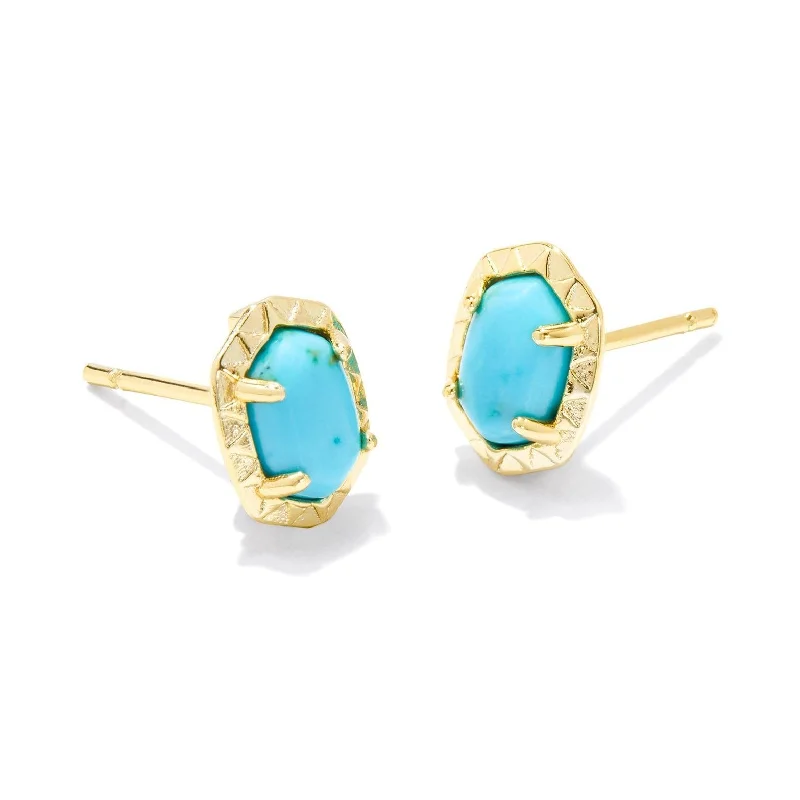 Shiny stud earrings-Kendra Scott | Daphne Gold Stud Earrings in Variegated Turquoise Magnesite