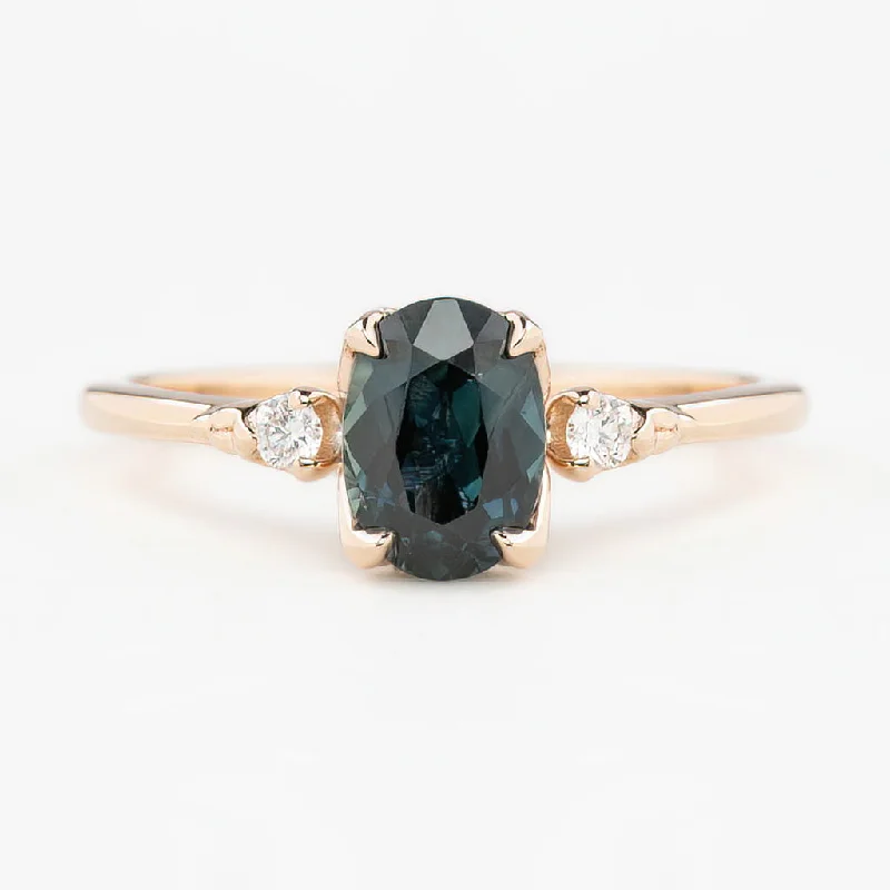 Sapphire gem engagement rings-Estel Ring 1.32ct Teal Blue Oval Queensland Sapphire, 14K Rose Gold (One of a kind)