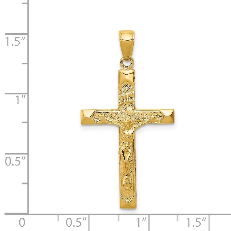 Glossy enamel necklaces-Curata 14k Yellow Gold 18" Textured Polished Crucifix Pendant Necklace