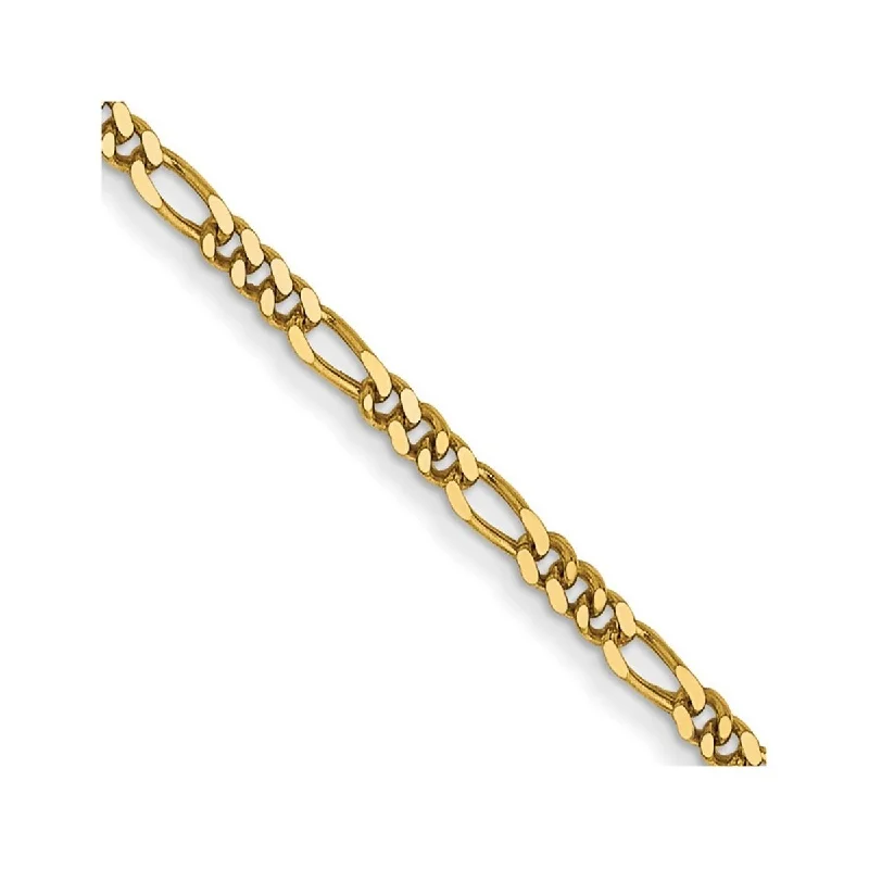 Light clay bangles-Curata 14k Solid Polished Gold 1.25mm Flat Figaro Chain Bracelet - 7 Inch - Spring Ring