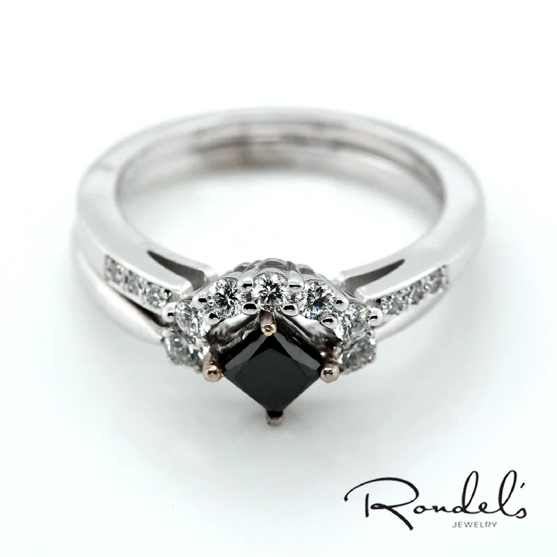 Tide shape engagement rings-14K White Gold Black Diamond Tiara Stackable Rings