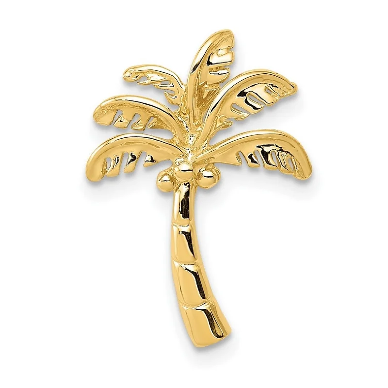 Silk fringe necklaces-Curata 14k Yellow Gold Polished Palm Tree Slide Pendant Necklace (13mm x 20mm)