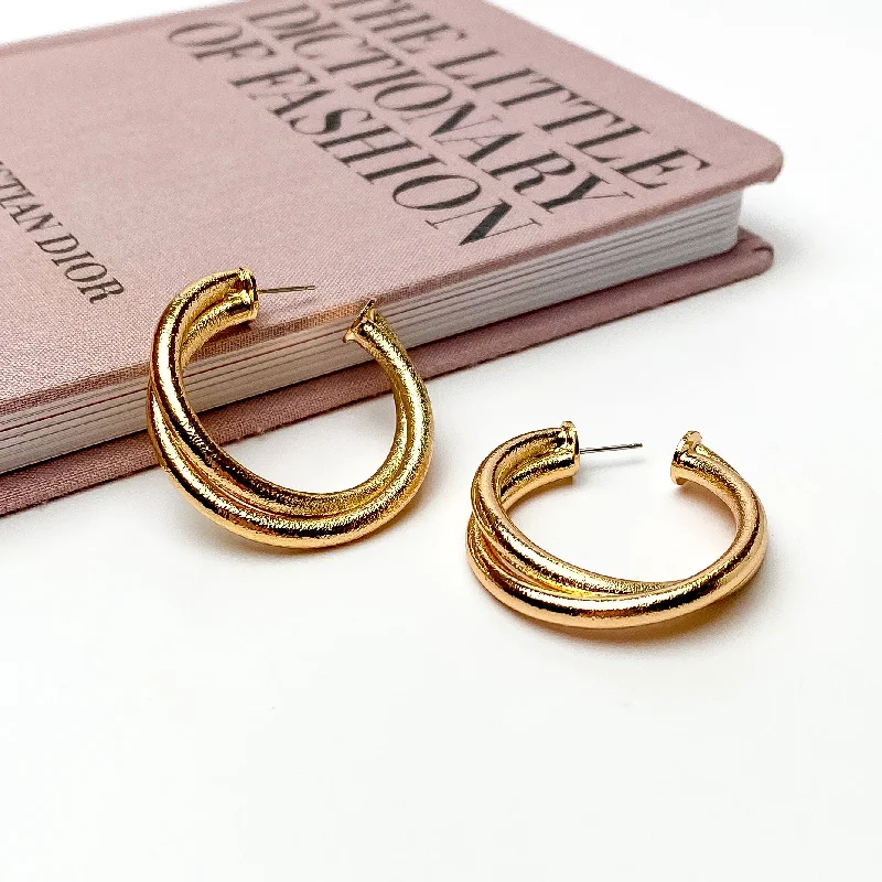 Victorian style earrings-Twisted Hoop Earrings in Textured Gold Tone