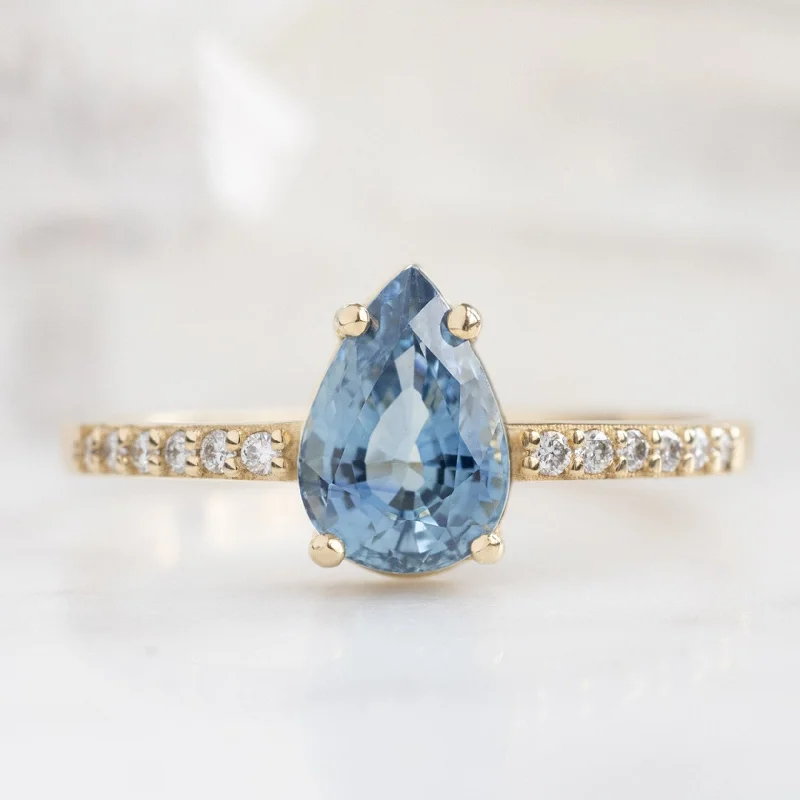 Pink quartz engagement rings-The Willow Ring | 1.18ct Pear Blue Sapphire in 14K Yellow Gold