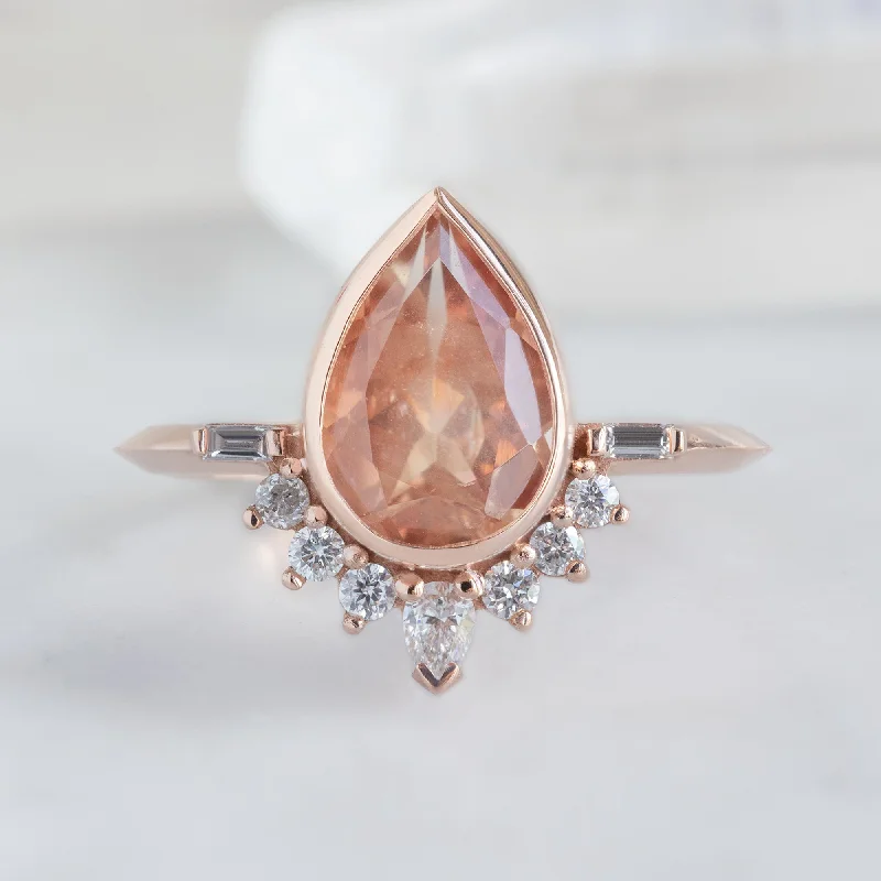 Mixed metal engagement rings-The Posy Ring | 1.73ct Pear Cut Sunstone  in 14K Rose Gold