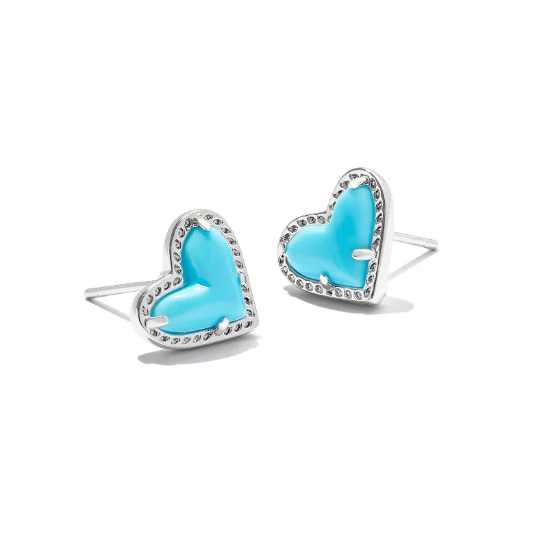 Classic flair earrings-Kendra Scott | Ari Heart Silver Stud Earrings in Variegated Turquoise Magnesite