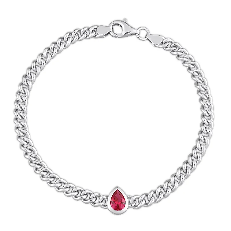 Flex thread bangles-Miadora 1 1/7ct TGW Pear Created Ruby Curb Link Chain Bracelet Sterling Silver - 7.5 in