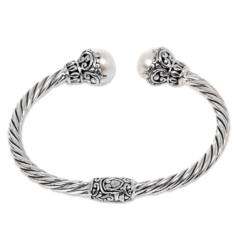 Open frame bangles-Handmade Sterling Silver Rope Cultured Pearl Bracelet (Indonesia)