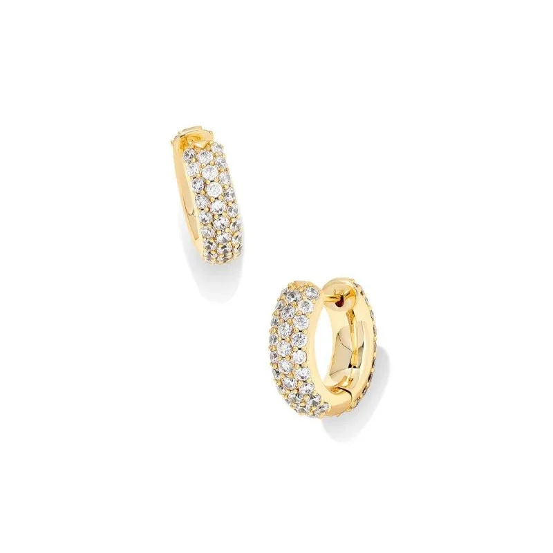 Fine pearl earrings-Kendra Scott | Mikki Pave Huggie Earrings in Gold