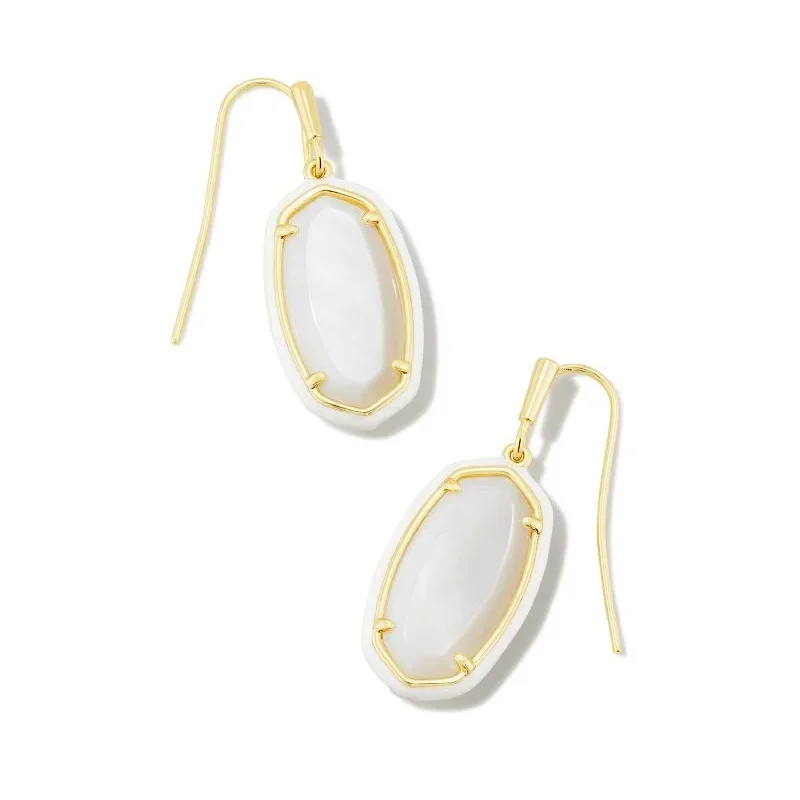 Fine wing earrings-Kendra Scott | Dani Gold Enamel Frame Drop Earrings in White Mother of Pearl